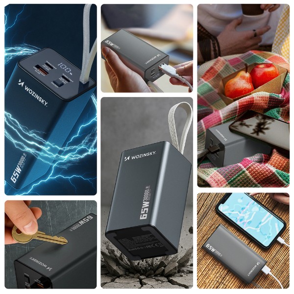 Фото - Батарея мобільна Wozinsky K65+ 65W 30000mAh 2x USB-C, 1x USB-A 65W Gray (5907769364457)