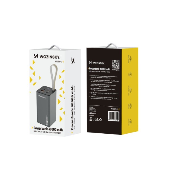 Фото - Батарея мобільна Wozinsky K65+ 65W 30000mAh 2x USB-C, 1x USB-A 65W Gray (5907769364457)