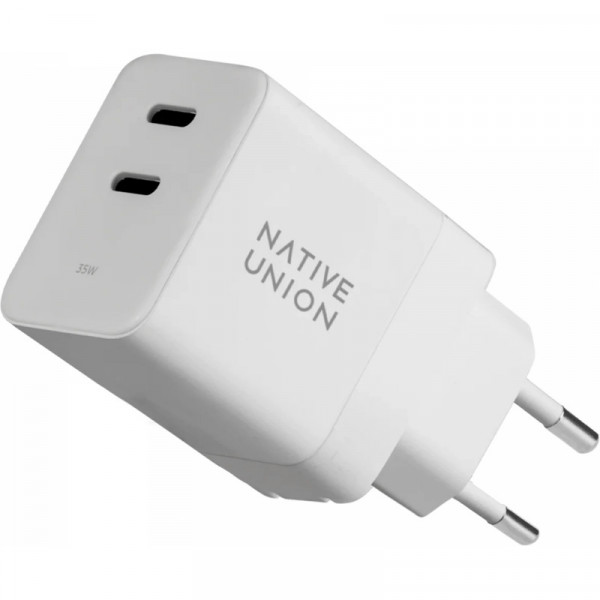 Фото - Мережевий зарядний пристрій Native Union Fast GaN Charger PD 35W Dual USB-C Port White (FAST-PD35-WHT-EU)