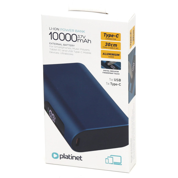 Фото - Батарея мобильная Platinet 10000mAh TYPE-C PD20W+ SCP22.5W HD+ 1500 CYCLES TOUCH MINI Blue (PMPB742BL)