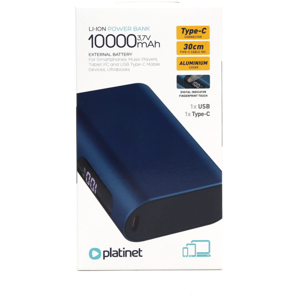 Фото - Батарея мобильная Platinet 10000mAh TYPE-C PD20W+ SCP22.5W HD+ 1500 CYCLES TOUCH MINI Blue (PMPB742BL)