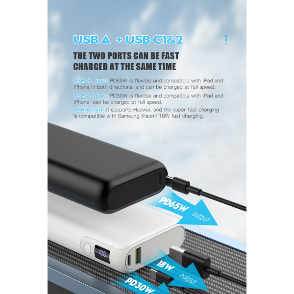 Фото - Батарея мобільна Platinet 20000 mAh PD65W Black (PMPB20DL202B)