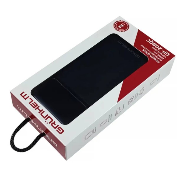 Фото - Батарея мобільна Grunhelm 20.000 mAh Black швидка зарядка 22.5W (GP-20BQC)