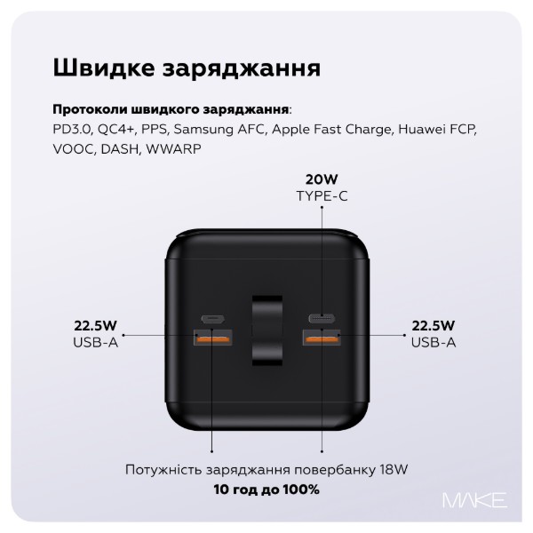 Фото - Батарея мобільна MAKE 50000mAh 22.5W Black (MPB-502BK)