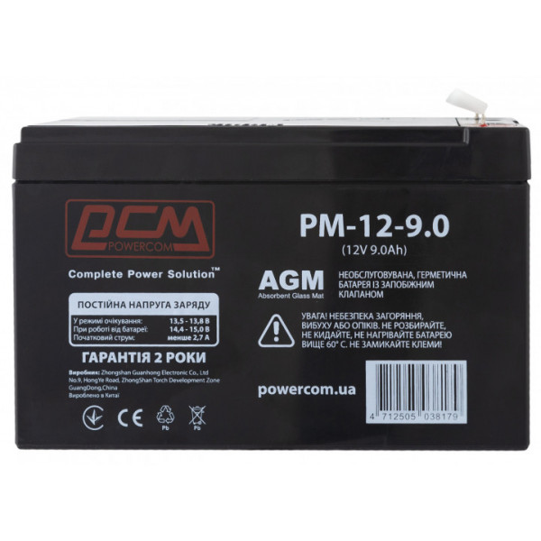 Фото - Аккумулятор для ИБП Powercom 12V, 9.0 A (PM-12-9.0)