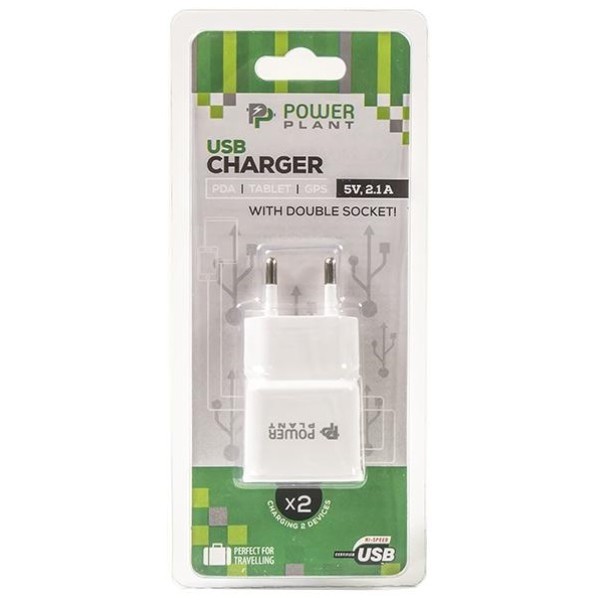 Фото - Мережевий зарядний пристрій PowerPlant 1xUSB 2.1A White (DV00DV5042)