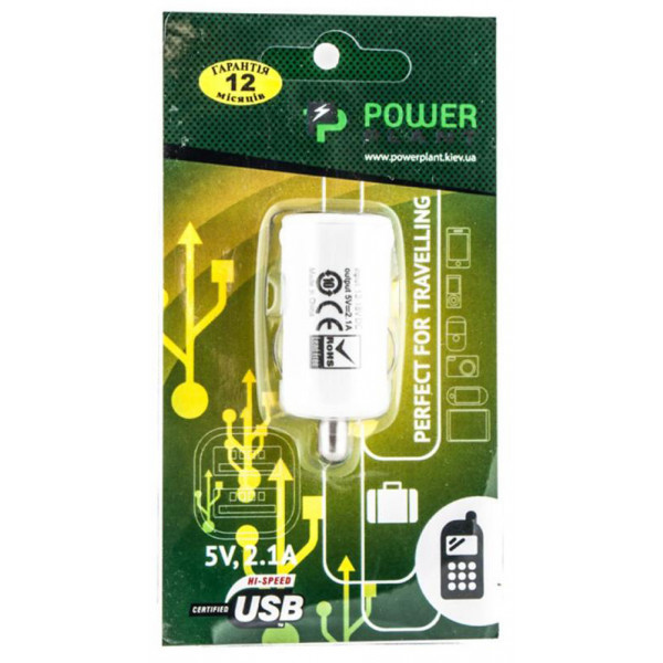 Фото - Автомобільний зарядний пристрій PowerPlant 1xUSB 2.1A White (DV00DV5037)