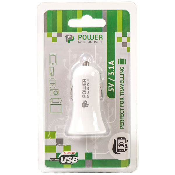 Фото - Автомобільний зарядний пристрій PowerPlant 2xUSB 3.1A White (DV00DV5036)