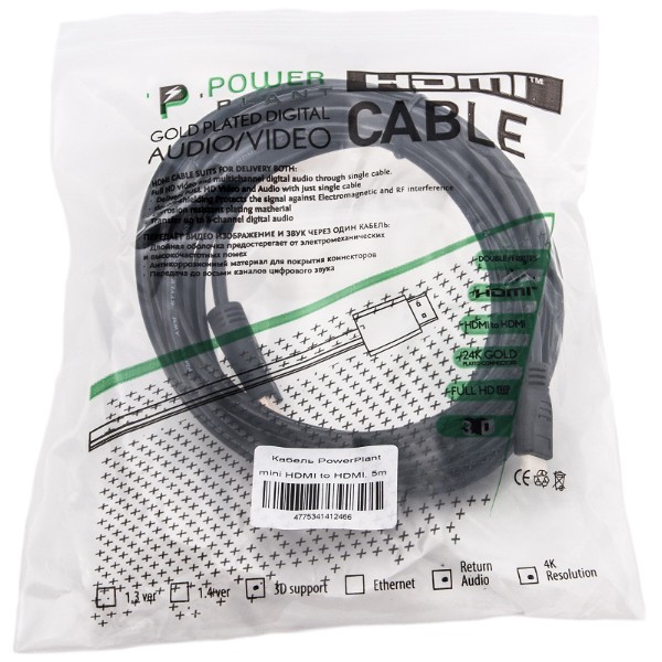 Фото - Кабель HDMI PowerPlant HDMI - mini HDMI 5m (KD00AS1246)
