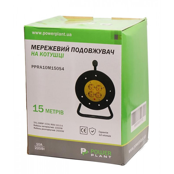 Фото - Удлинитель 220В PowerPlant JY-2002/15 (PPRA10M150S4) 4 розетки 15m Black-Yellow