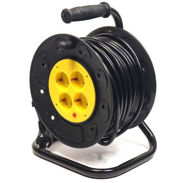 Фото - Удлинитель 220В PowerPlant JY-2002/25 (PPRA10M250S4) 4 розетки 25m Black-Yellow