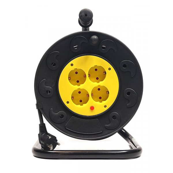 Фото - Удлинитель 220В PowerPlant JY-2002/25 (PPRA10M250S4) 4 розетки 25m Black-Yellow