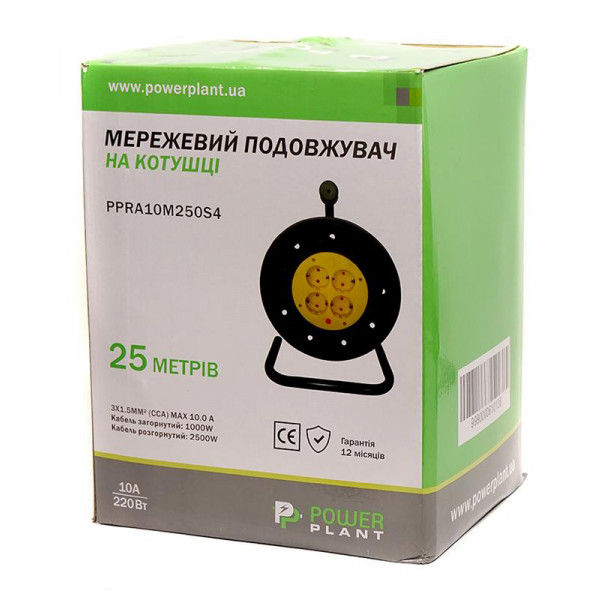 Фото - Удлинитель 220В PowerPlant JY-2002/25 (PPRA10M250S4) 4 розетки 25m Black-Yellow