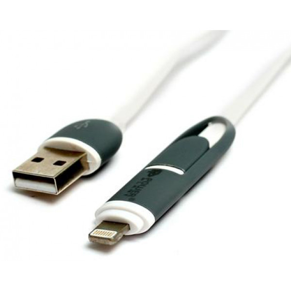 Фото - Кабель синхронізації даних PowerPlant USB 2.0-MicroUSB-Lightning 1m White (KD00AS1292)