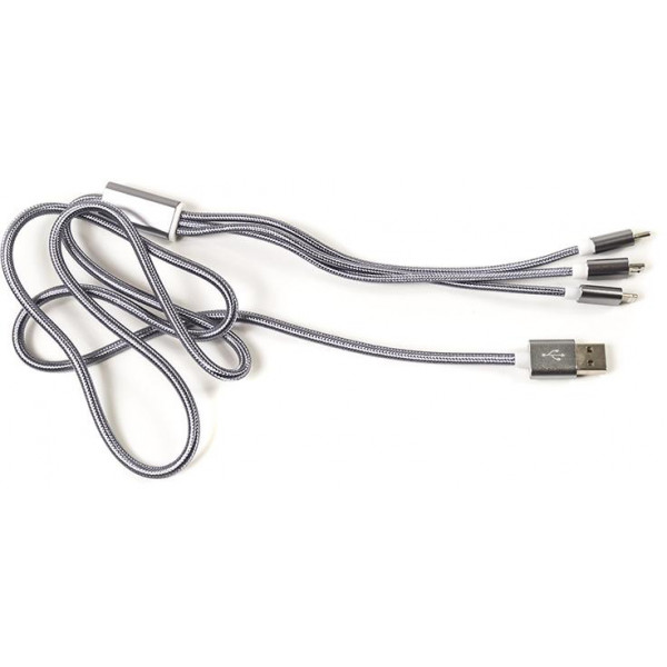 Фото - Кабель синхронізації даних PowerPlant USB 2.0-MicroUSB-USB-C-Lightning 1m Grey (CA910663)