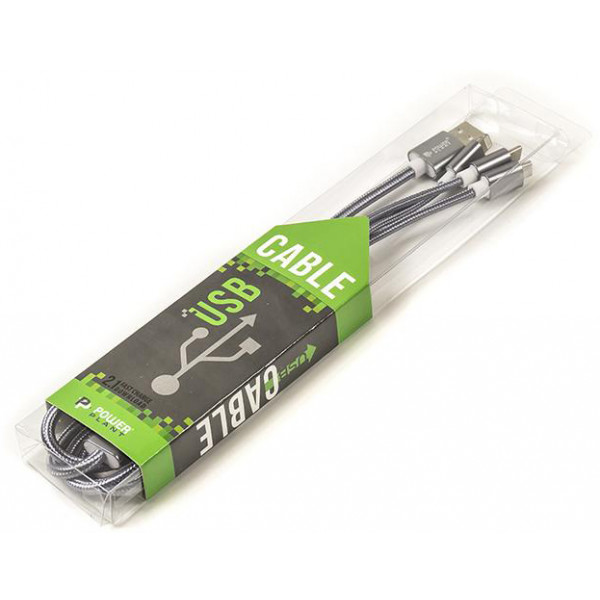 Фото - Кабель синхронізації даних PowerPlant USB 2.0-MicroUSB-USB-C-Lightning 1m Grey (CA910663)