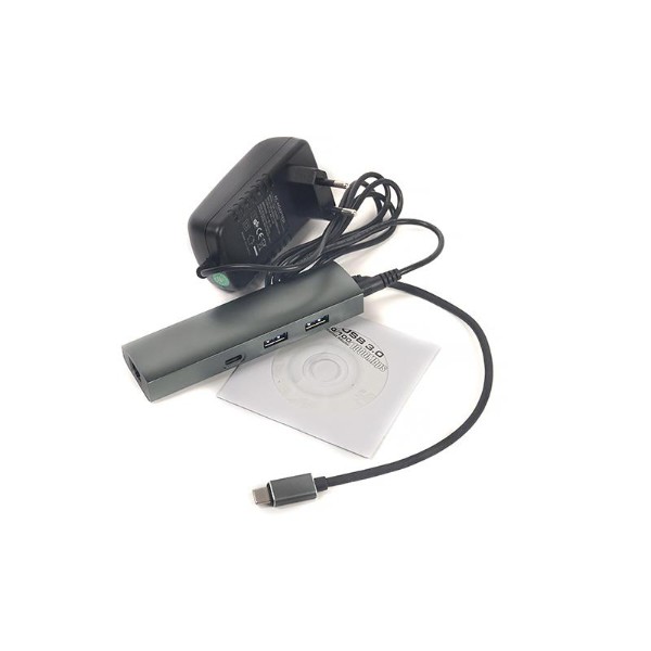 Фото - Перехідник USB-C - USB PowerPlant USB 3.0 2 порта + 1 порт Type-C USB 3.1 + Gigabit Ethernet (CA910557)