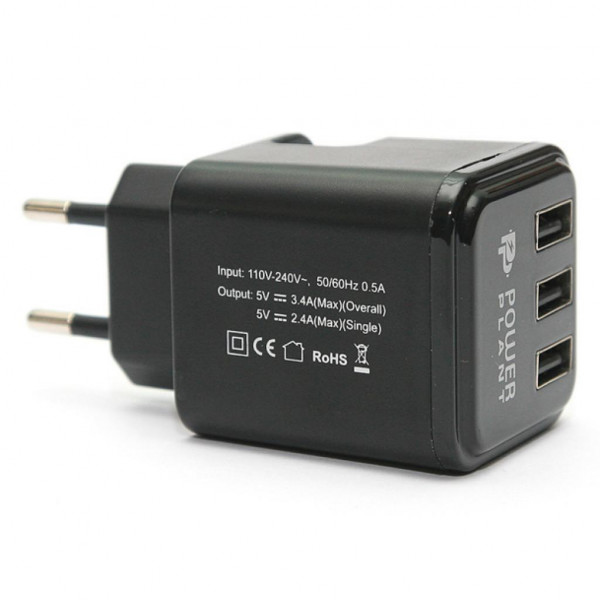 Фото - Мережевий зарядний пристрій PowerPlant W-360 3xUSB Black (DV00DV5065)