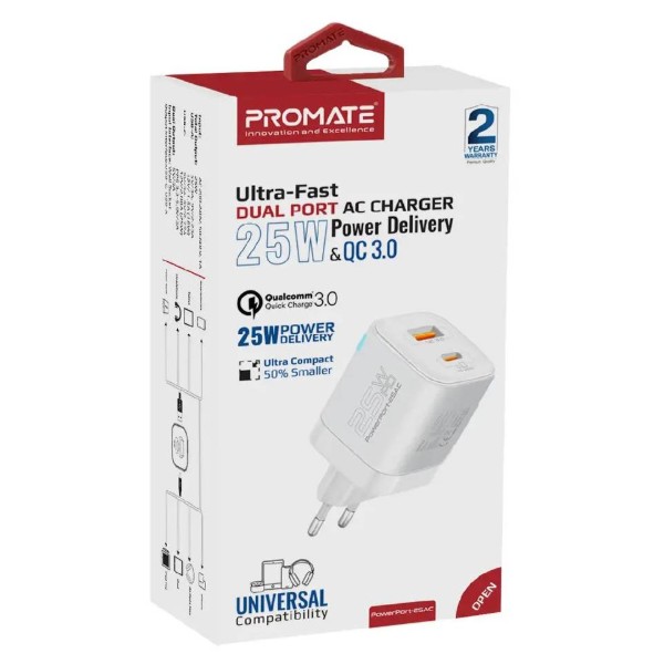 Фото - Сетевое зарядное устройство Promate powerport-25ac.white