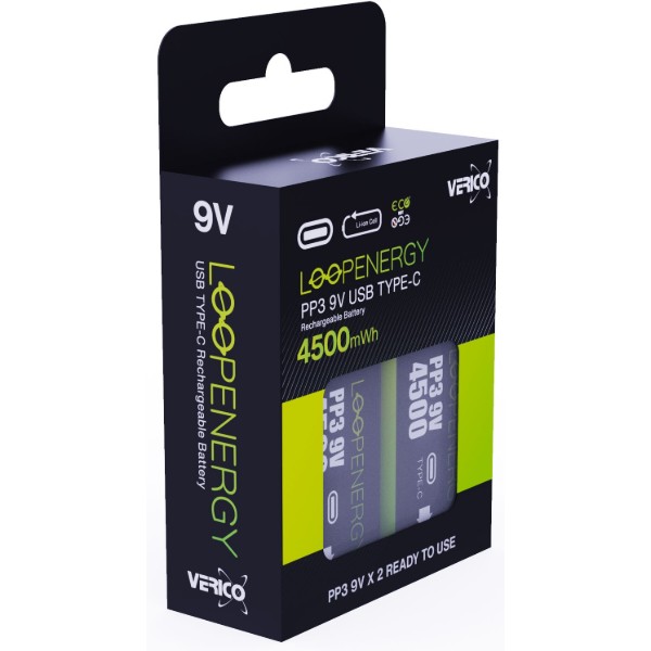 Фото - Аккумулятор тип AA Verico Loop Energy 9V USB Type-C 500mAh Li-ion 2 шт. (1UDBT-A3WEB2-NN)