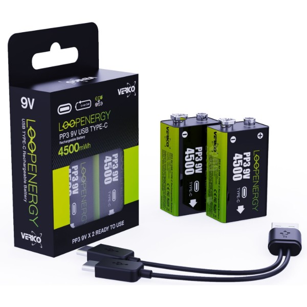Фото - Аккумулятор тип AA Verico Loop Energy 9V USB Type-C 500mAh Li-ion 2 шт. (1UDBT-A3WEB2-NN)
