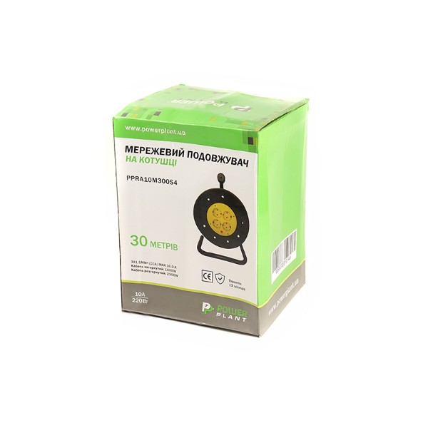 Фото - Подовжувач 220В PowerPlant JY-2002/30 (PPRA10M300S4) 4 розетки 30m Black-Yellow