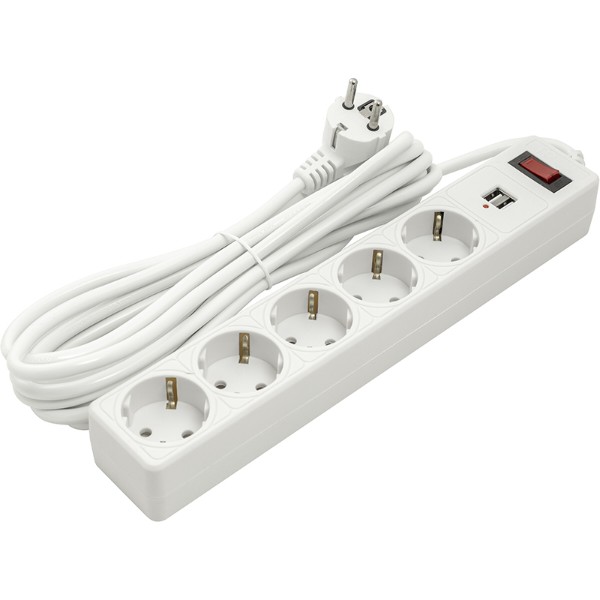 Фото - Сетевой фильтр PowerPlant JY-1056U/5 (PPSA10M50S5U) 5 розеток 2xUSB 5 м