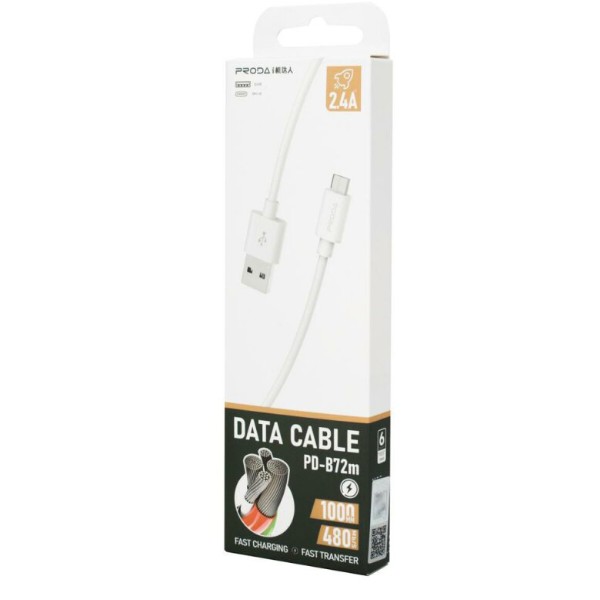 Фото - Кабель Proda PD-B72m microUSB 2.4А White (PD-B72m-WHT)