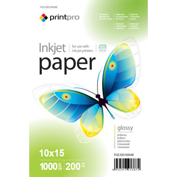 Фото - Фотопапір PrintPro 200g/m2, 10x15, 1000л (PGE20010004R)