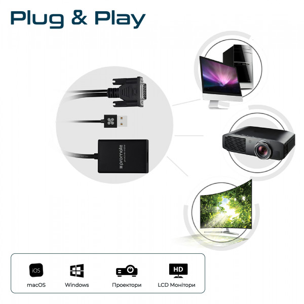 Фото - Перехідник Promate Prolink-v2h.Black