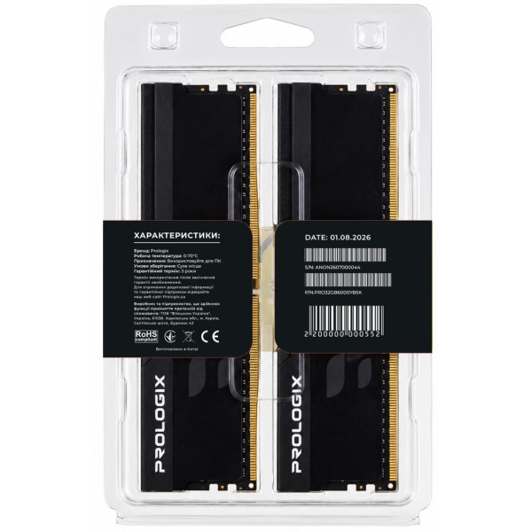 Фото - Пам'ять DDR ProLogix DDR5 2x16GB/6000 Onyx Black (PRO32GB6000YB5K)
