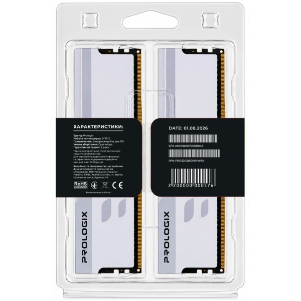Фото - Пам'ять DDR ProLogix DDR5 2x16GB/6000 Onyx White (PRO32GB6000YW5K)