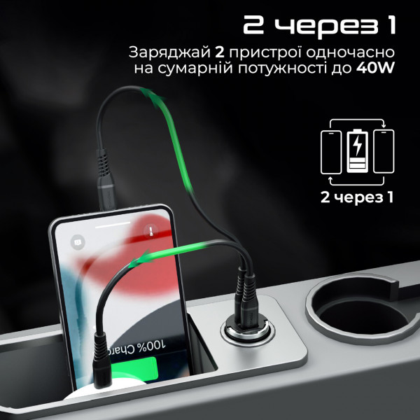 Фото - Автомобільний зарядний пристрій Promate Bullet-pd40 Black