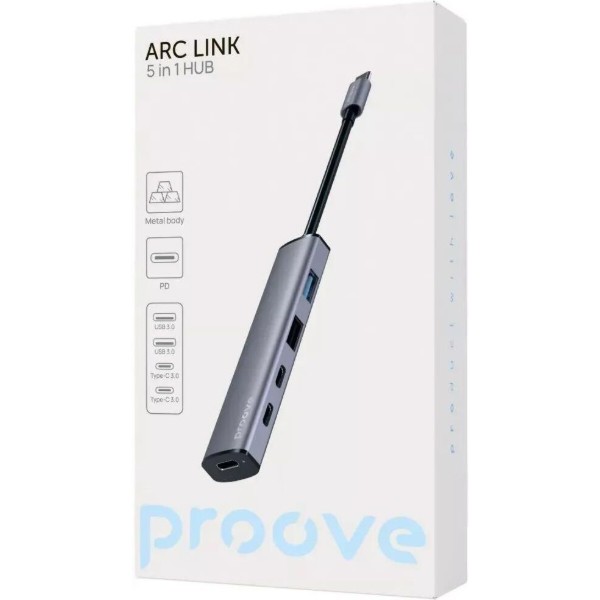 Фото - Хаб USB Proove Arc Link 5 in 1 (2xUSB3.0 + 3xType-C3.0) Silver (HBAL00222024)