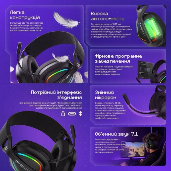 Фото - Гарнітура бездротова ігрова Proove Gaming Cosmo (APP) white/purple (WHCS00020017)