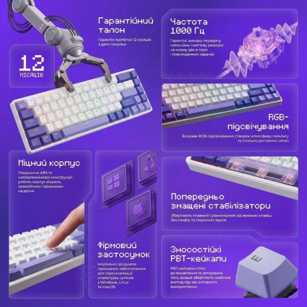 Фото - Клавиатура проводная игровая Proove Gaming Cyrex (Ukraine Layout) black/purple (MKCR00022416)