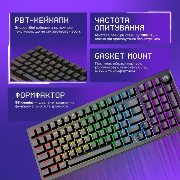 Фото - Клавиатура беспроводная игровая Proove Gaming Slicker Pro (Ukraine Layout) White/Purple (WKSLP0022417)