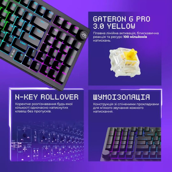 Фото - Клавиатура беспроводная игровая Proove Gaming Slicker Pro (Ukraine Layout) White/Purple (WKSLP0022417)