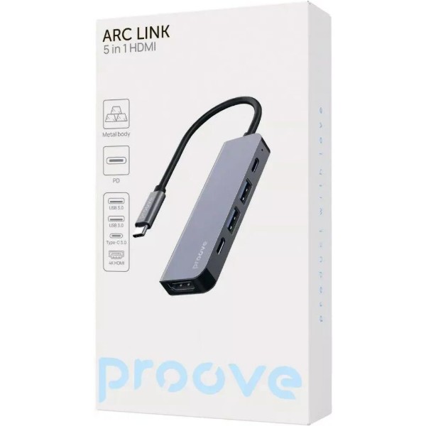 Фото - Хаб USB Proove Arc Link 5 in 1 (2xType-C3.0 + 2*USB3.0 + HDMI) Silver (HBAL00010604)