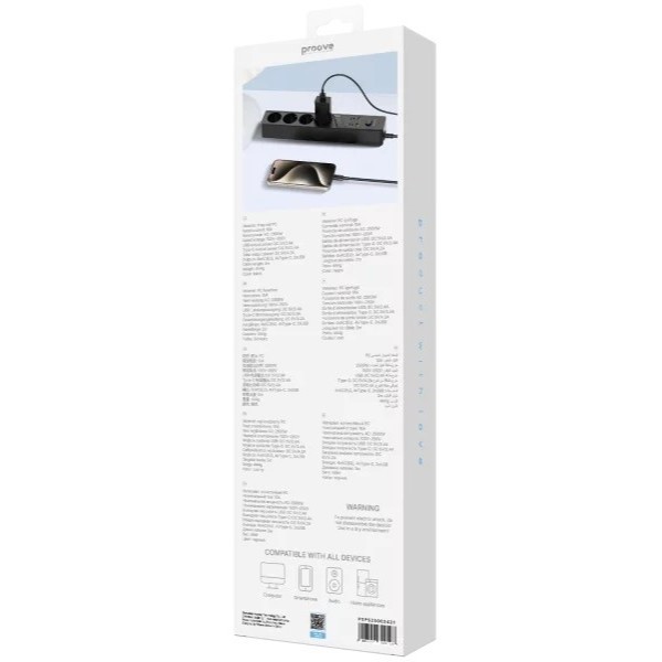 Фото - Мережевий фільтр Proove Power Strip P-04C (4 розетки + 2 USB + 4 Type-C) 2 м Black (PSPS25002421)