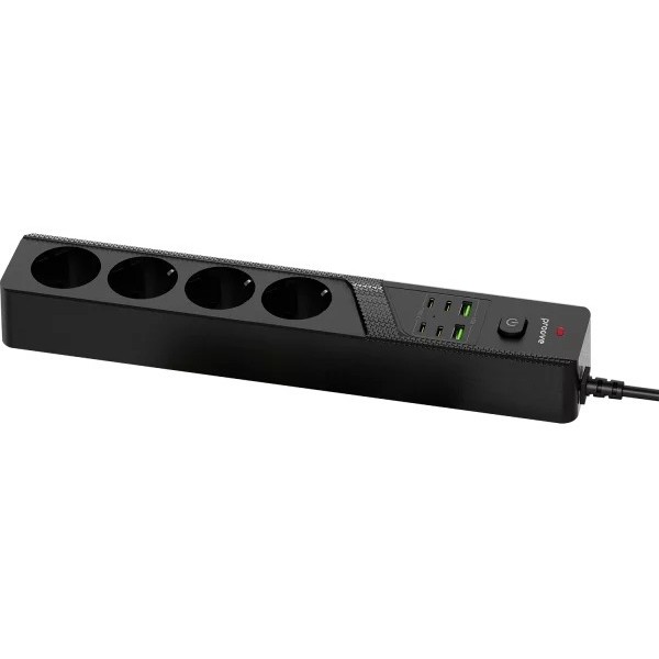 Фото - Мережевий фільтр Proove Power Strip P-04C (4 розетки + 2 USB + 4 Type-C) 2 м Black (PSPS25002421)