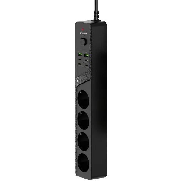 Фото - Мережевий фільтр Proove Power Strip P-04C (4 розетки + 2 USB + 4 Type-C) 2 м Black (PSPS25002421)