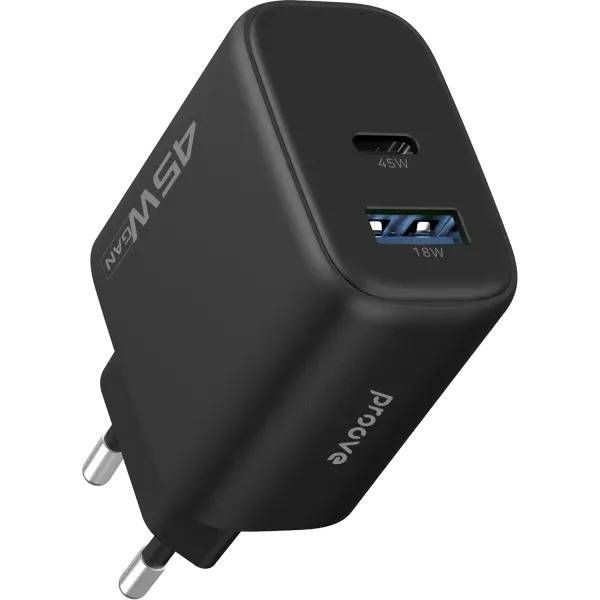 Фото - Мережевий зарядний пристрій Proove Silicone Power 2 45W (Type-C+USB) black (WCSP24110001)