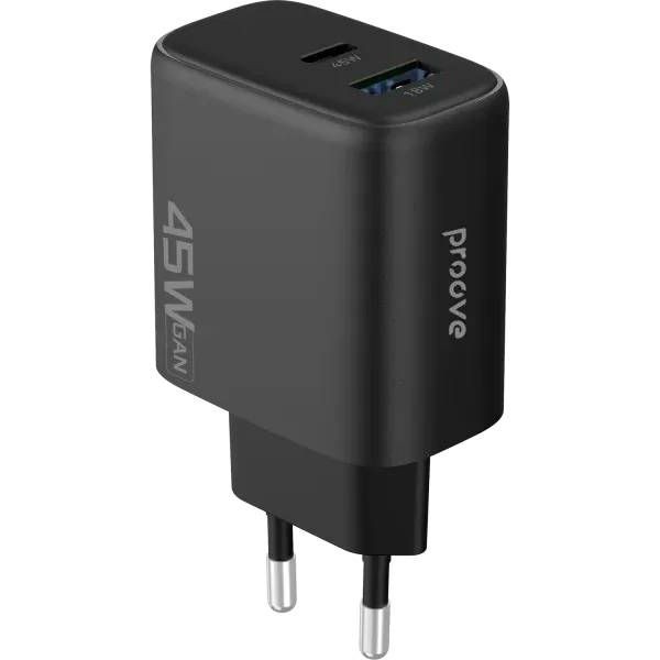 Фото - Мережевий зарядний пристрій Proove Silicone Power 2 45W (Type-C+USB) black (WCSP24110001)