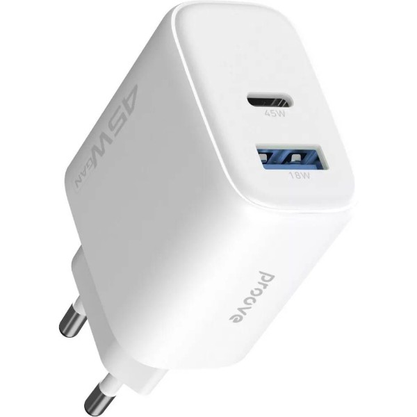 Фото - Мережевий зарядний пристрій Proove Silicone Power 2 45W (Type-C+USB) white (WCSP24110002)