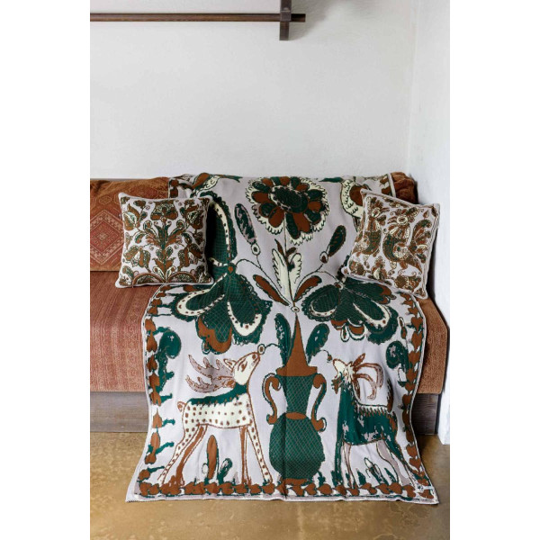 Фото - Плед односпальний Прованс В'язаний в українському стилі Косівські мотиви 120х180 см (044461)