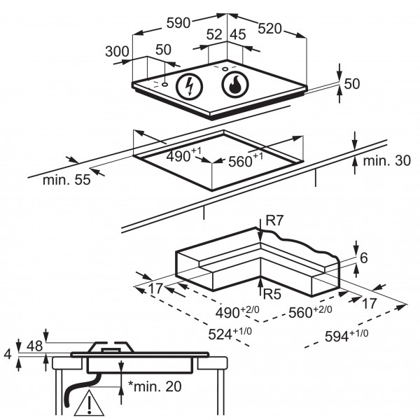 Фото - Комплект техники Electrolux Духовой шкаф + Варочная панель Electrolux EOF5C50BZ + KDI641723K