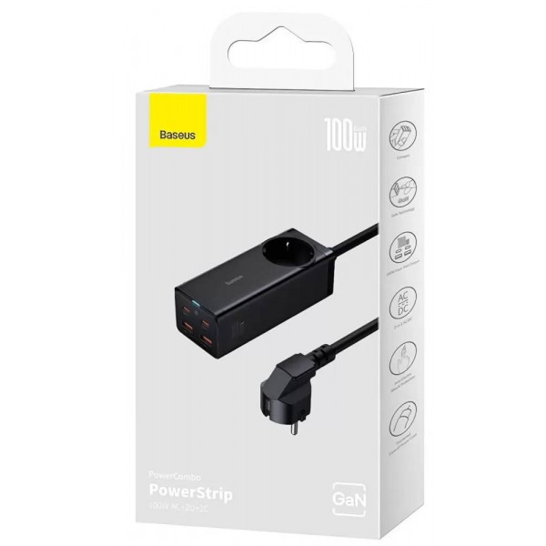 Фото - Мережевий зарядний пристрій Baseus GaN3 Pro Desktop Powerstrip AC+2U+2C 100W EU Black 1m Black (PSZM000401)