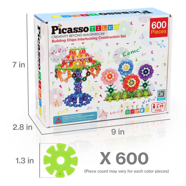 Фото - Пластиковий конструктор Picasso Tiles 3D CONSTRUCTION BUILDING SET на 600 дет. (817338022693)