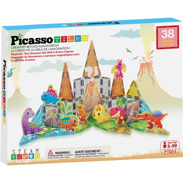 Фото - Пластиковий конструктор Picasso Tiles DINOSAUR SET з 8 фігурками динозаврів на 38 дет. (817338028848)